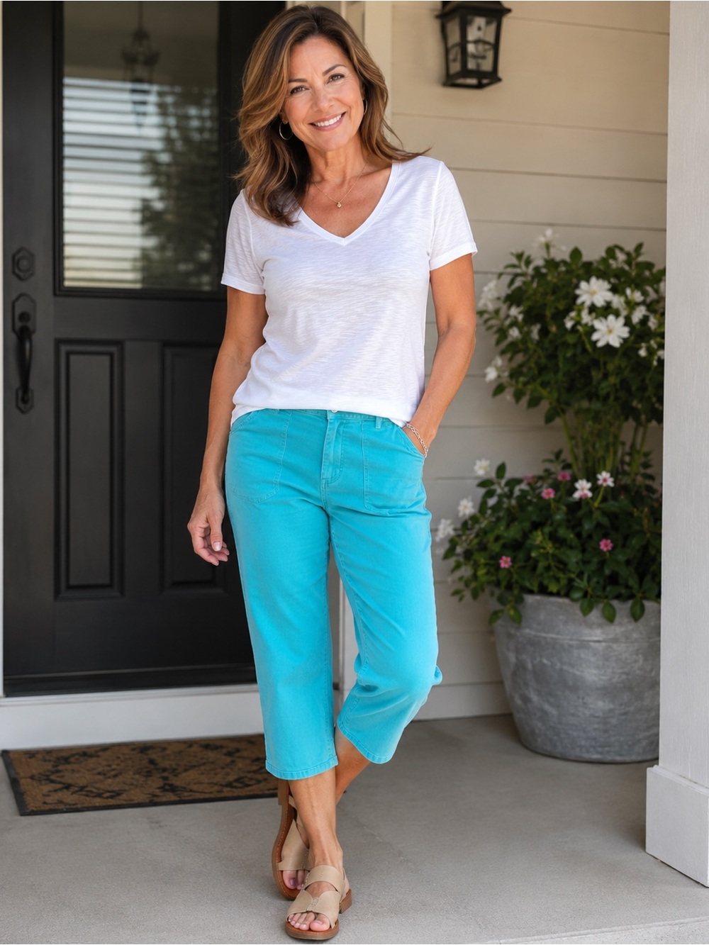 NYDJ Teal Capri Pants Women’s Size 16 Stretch Cotton Casual Summer